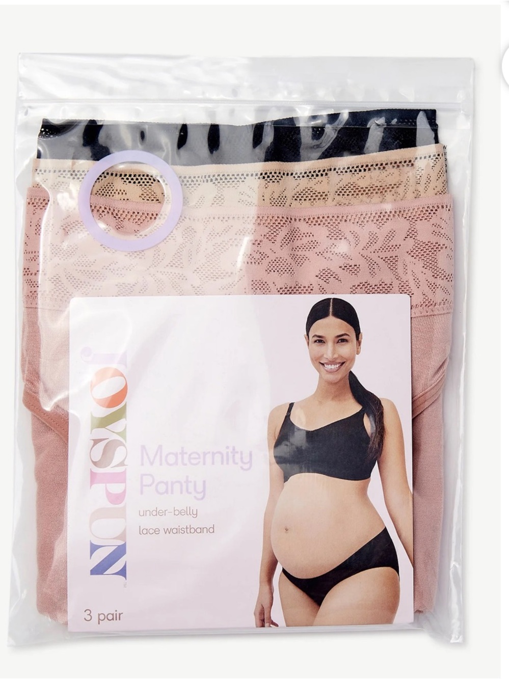 3-Pack Lace Waist Bikini Panties in Pink, Black & Nude, Maternity